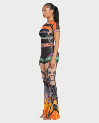 ASHLYN Printed Mesh Crop Top & Pants Set