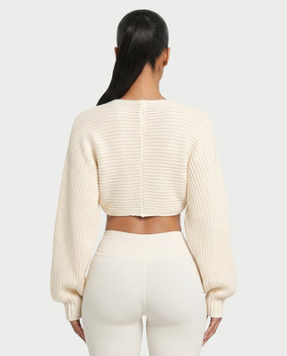 SUNNIVA Ribbed V-Cut Cropped Knit Sweater