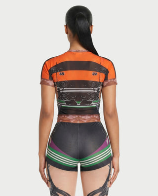 ASHLYN Printed Mesh Crop Top & Pants Set