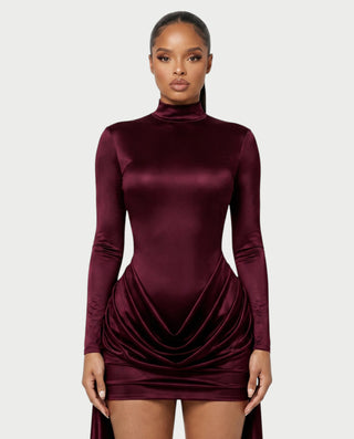 NORABEL Satin Mock Neck Draped Mini Dress