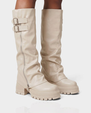MAKEYLA Double Buckle Side-Zip Knee-High Boots