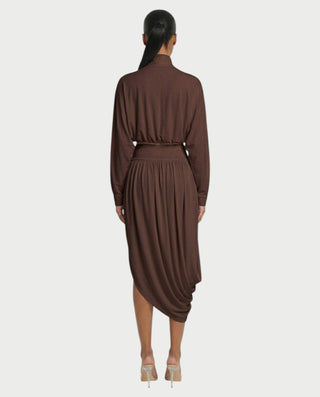 VANYS Zip-Up Crop Top & Draped Midi Skirt Set