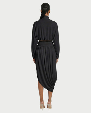 VANYS Zip-Up Crop Top & Draped Midi Skirt Set