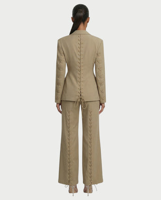 XAVIA Lace-Up Back Blazer & Trouser Set