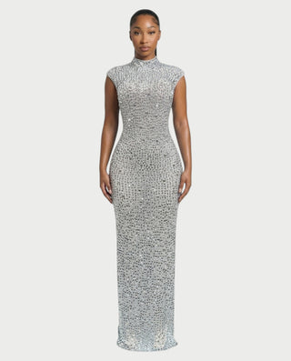 MORIA Crystal High-Neck Bodycon Maxi Dress
