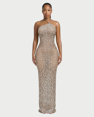 ASHA Rhinestone Halter Bodycon Maxi Dress