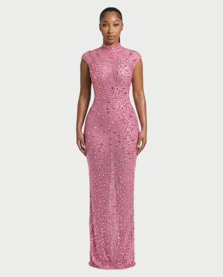 MORIA Crystal High-Neck Bodycon Maxi Dress