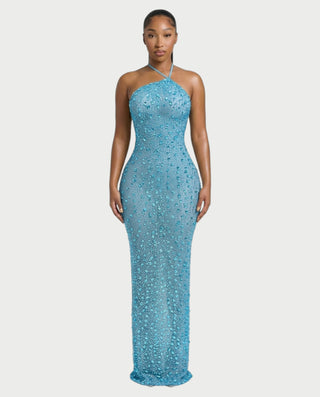 ASHA Rhinestone Halter Bodycon Maxi Dress