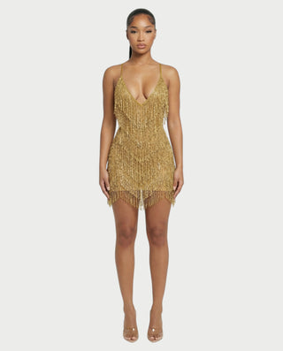 KRISSE Backless Crystal Diamond Tassel Mini Dress