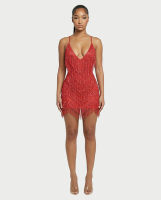 KRISSE Backless Crystal Diamond Tassel Mini Dress