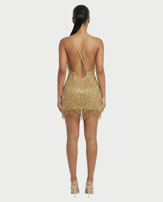 KRISSE Backless Crystal Diamond Tassel Mini Dress