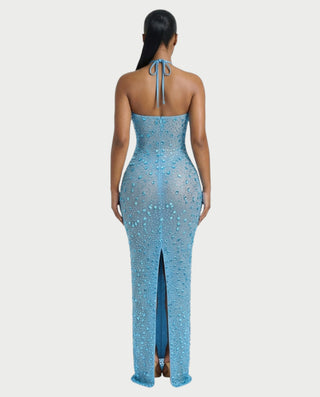 halter bodycon maxi dress ASHA Rhinestone Halter Bodycon Maxi Dress – Celestia