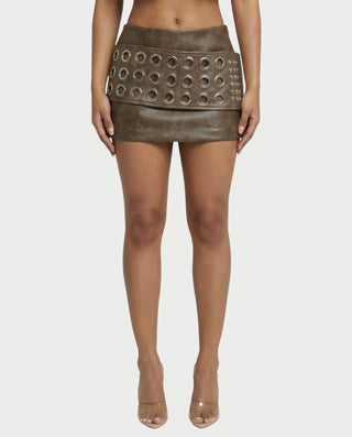 BLYTHE Grommet-Studded Leather Mini Skirt