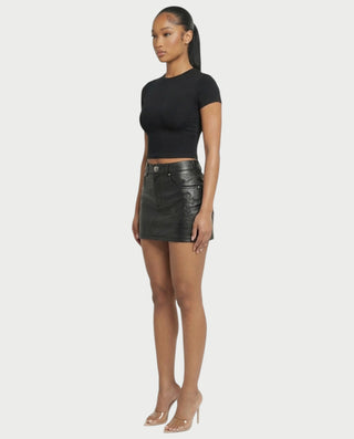 GABRINA Embossed Cross Leather Mini Skirt
