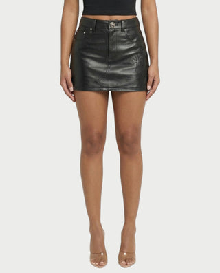 GABRINA Embossed Cross Leather Mini Skirt
