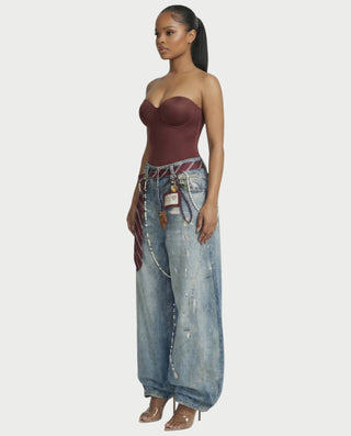 LORETA Graphic Tie Oversized Denim Pants
