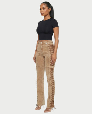 MAEVA Lace-Up Side Detail High-Waist Straight-Leg Pants