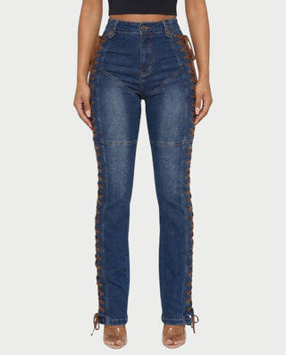 MAEVA Lace-Up Side Detail High-Waist Straight-Leg Pants