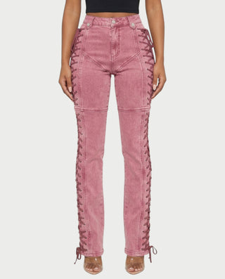 MAEVA Lace-Up Side Detail High-Waist Straight-Leg Pants