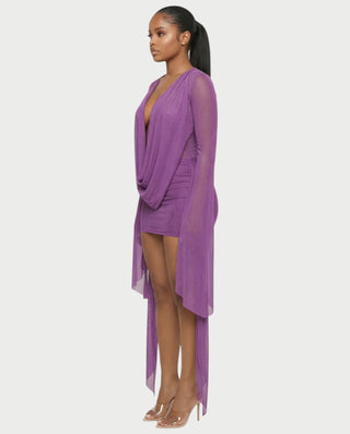 Vestido mini drapeado con cuello vuelto CAROL