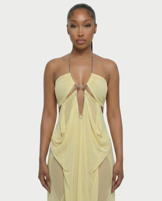 ALUMA Crystal Chain Sheer Flow Maxi Dress