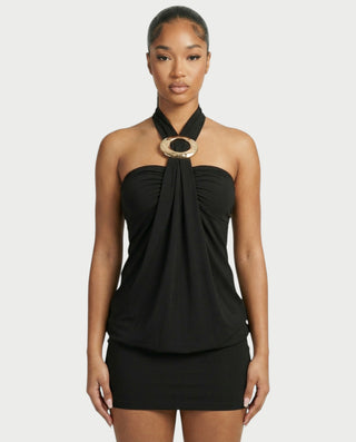 Vestido midi con flecos y escote pronunciado de LIRRA