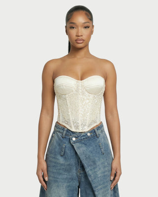 UREYS Pearl & Sequin Sheer Corset Top