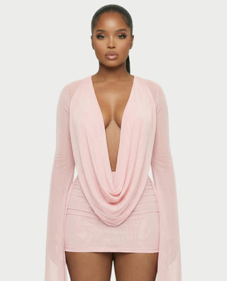 Vestido mini drapeado con cuello vuelto CAROL