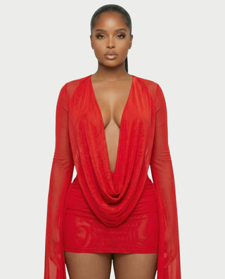 Vestido mini drapeado con cuello vuelto CAROL