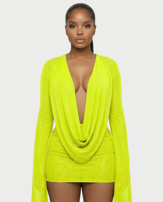 Vestido mini drapeado con cuello vuelto CAROL