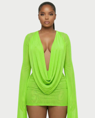 Vestido mini drapeado con cuello vuelto CAROL