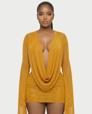 Vestido mini drapeado con cuello vuelto CAROL