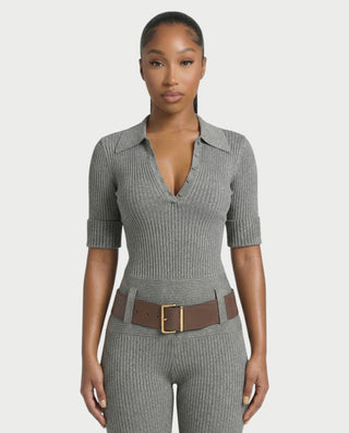 KIERA Ribbed Knit Bodysuit & Legging Set