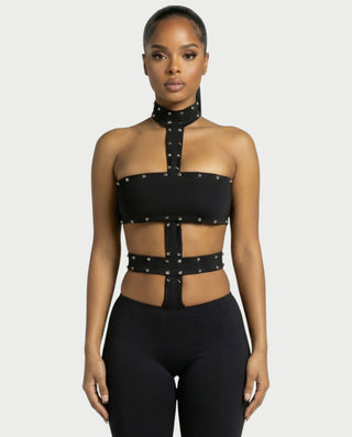 TARCY Studded Cutout High-Neck Romper