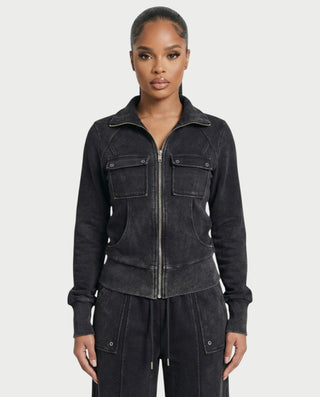 ASHINA Washed Zip-Up Jacket & Wide-Leg Drawstring Pants Set