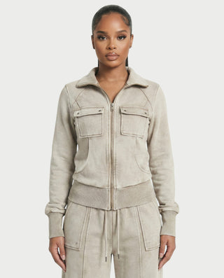 ASHINA Washed Zip-Up Jacket & Wide-Leg Drawstring Pants Set