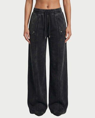 ASHINA Washed Zip-Up Jacket & Wide-Leg Drawstring Pants Set