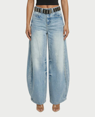 YEMMA Belted Wide-Leg Denim Pants