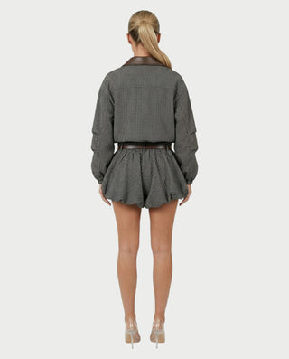 VENNY Plaid Lace Jacket & Bubble Skort Set