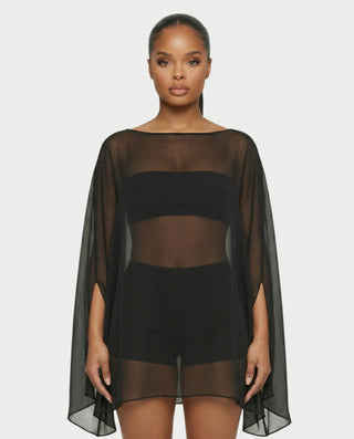 ALMIRA Sheer Mesh Blouse Cover-Up Top
