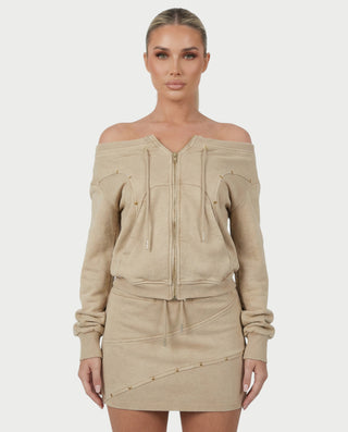 GWENY Retro Long-sleeved Studded Jacket & Skirt Set