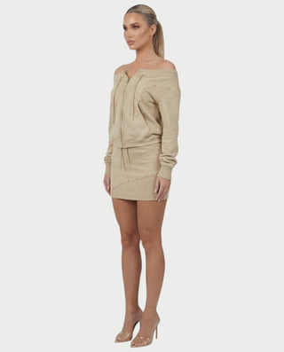 GWENY Retro Long-sleeved Studded Jacket & Skirt Set