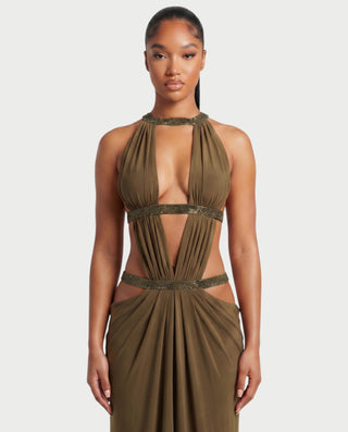 SOLEYA Cutout Halter Maxi Dress