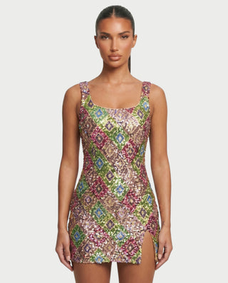 MARIANA Champagne Sequin Diamond Bodycon Mini Dress