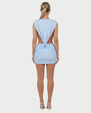 LAZEL Twist-Drape Backless Bodycon Mini Dress