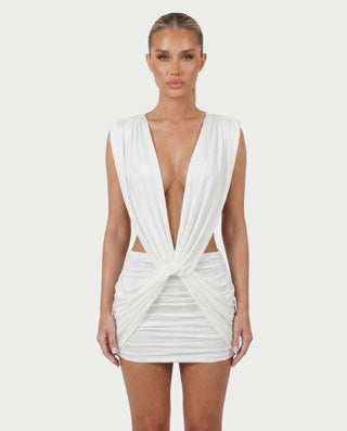 LAZEL Twist-Drape Backless Bodycon Mini Dress