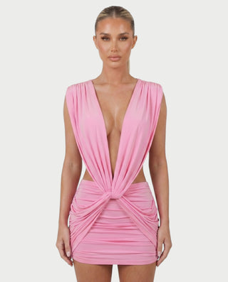 LAZEL Twist-Drape Backless Bodycon Mini Dress