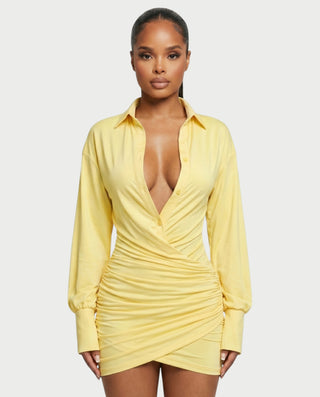 ALMINA Ruched Wrap Shirt Bodycon Mini Dress