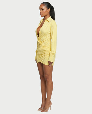 ALMINA Ruched Wrap Shirt Bodycon Mini Dress