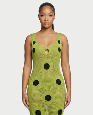 TALEYA Crochet Polka Dot Bodycon Maxi Dress